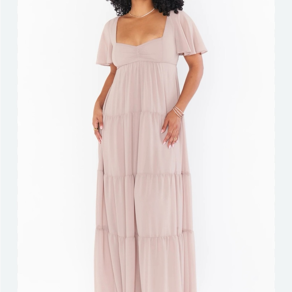 🆕 NWT Show Me Your Mumu Nicole Maxi Dress Size Medium in Soft Beige Chiffon